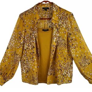 Alfani 2 piece sheer blouse with mustard color camisole attached.